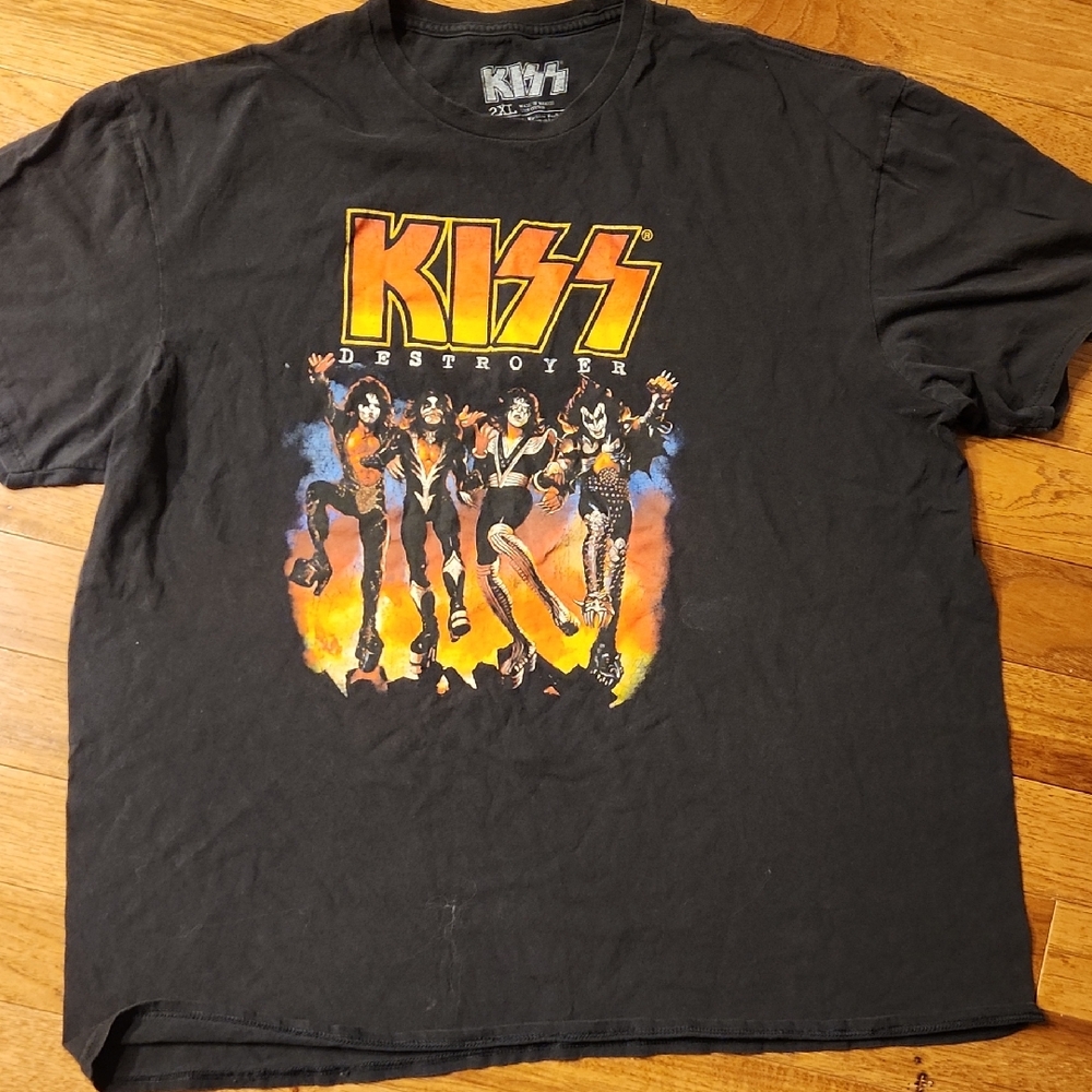 KISS Destroyer Band T-Shirt 2XL Black Vintage Style Rock Tee 2020 Licensed Faded